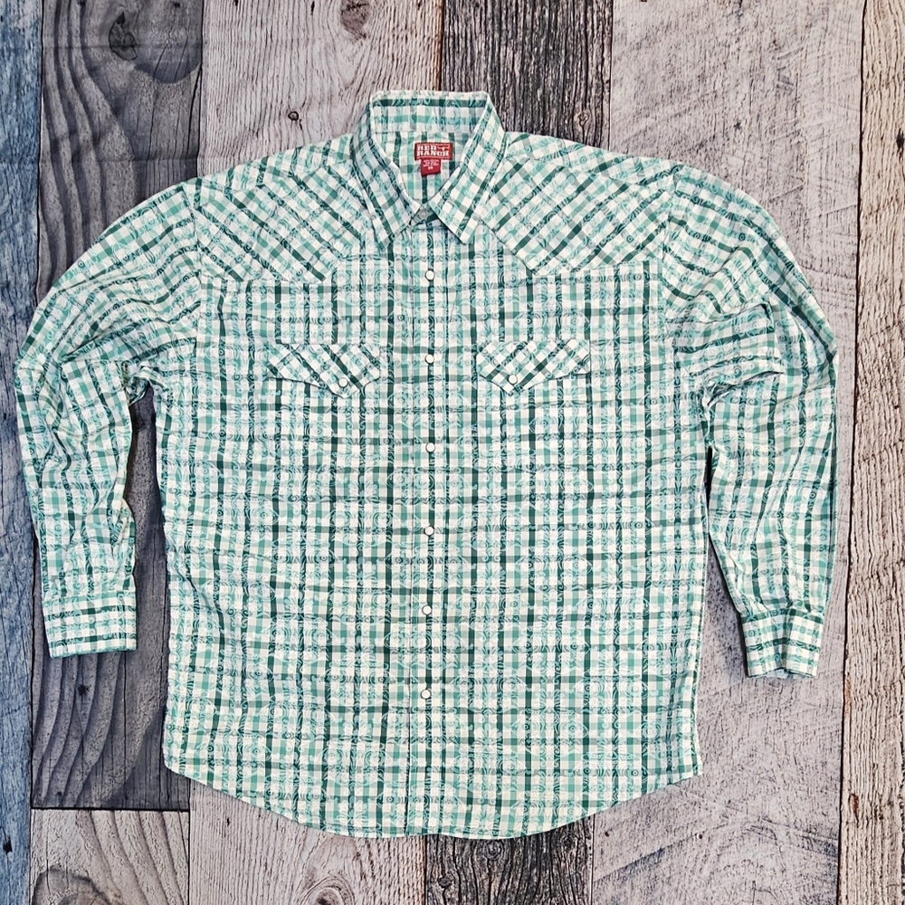 Red Ranch Pearl Snap Shirt Mens XXL Western Cowboy Geometric Print
